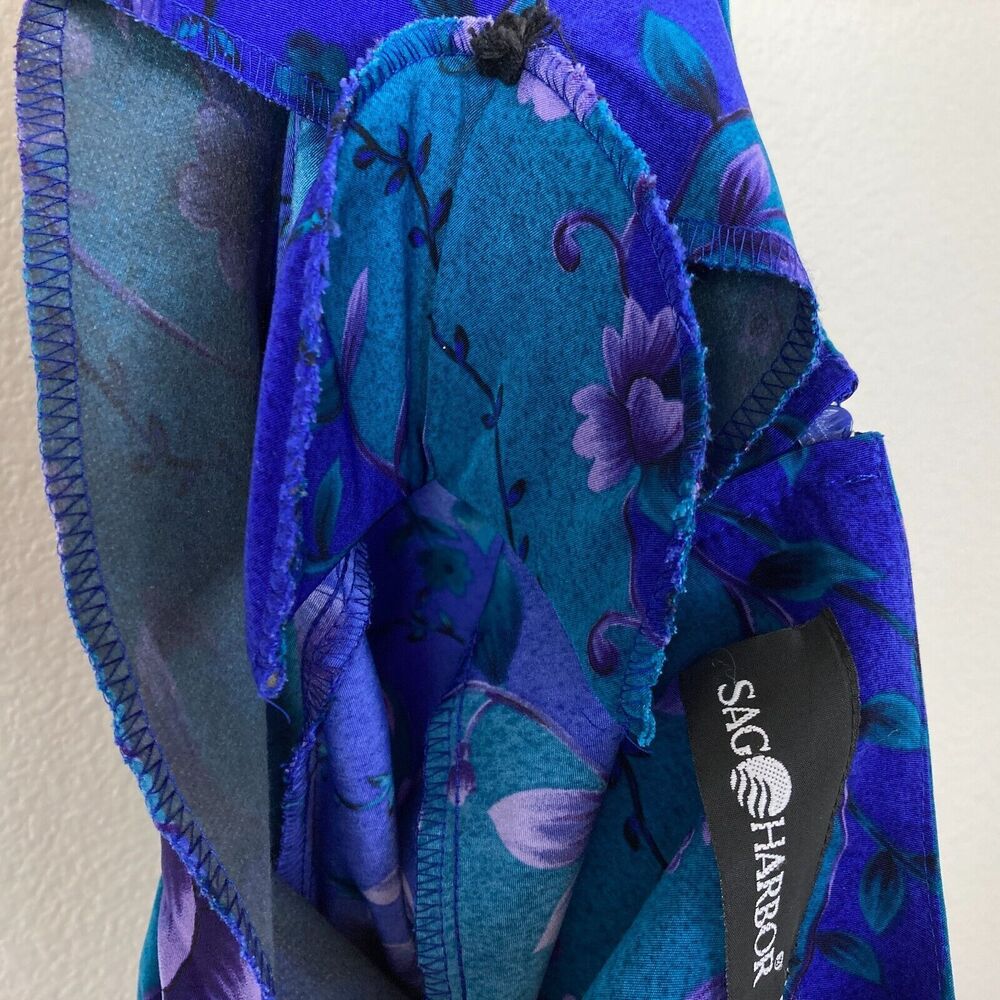 Vintage Sag Harbor Maxi Dress Size 12 Purple Green Fitted Sheath Front Slit - Picture 9 of 9